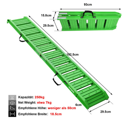 1x182.5cm Auffahrrampe Klappbar 250kg Kapazität Laderampe, Faltbare Alu Verladeschiene Auffahrrampen, Antirutsch Laderampe für Motorrad ATV Quad PKW（Rot）