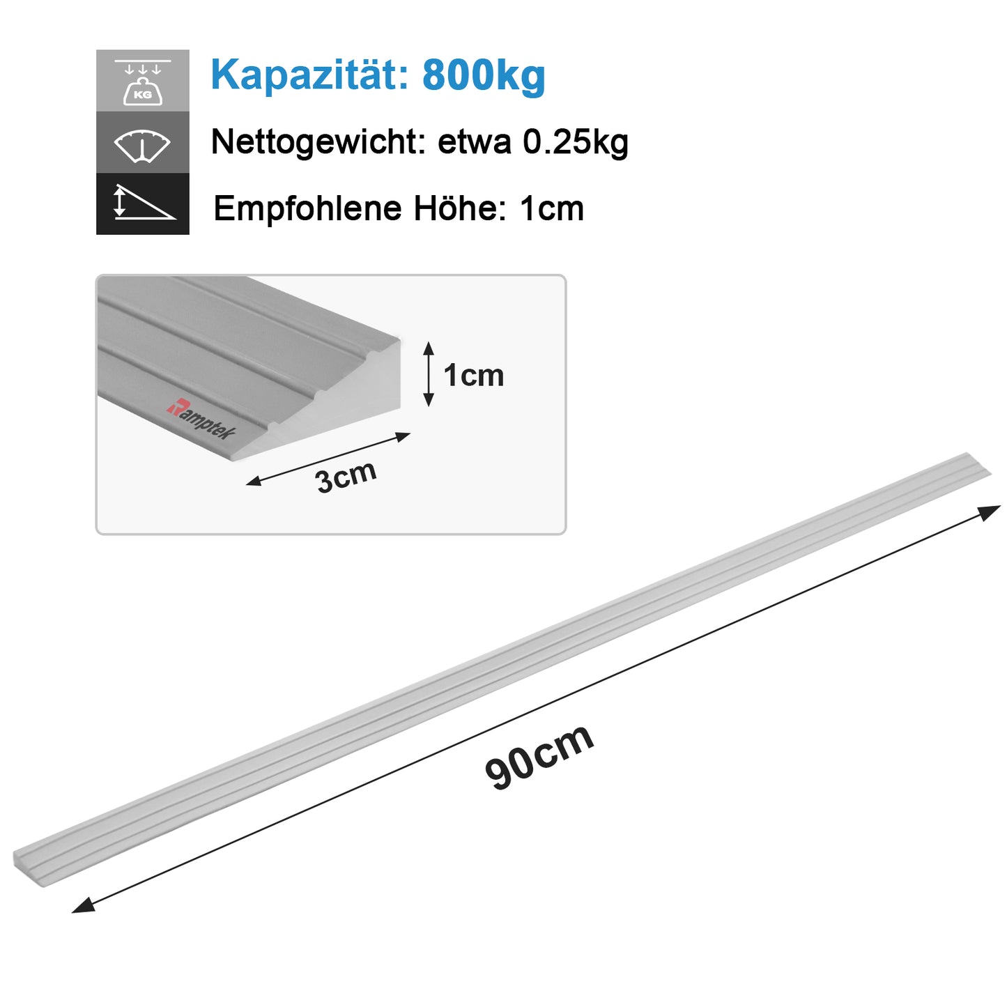 ollstuhlrampe, rutschfest, aus massivem PVC, 800 kg