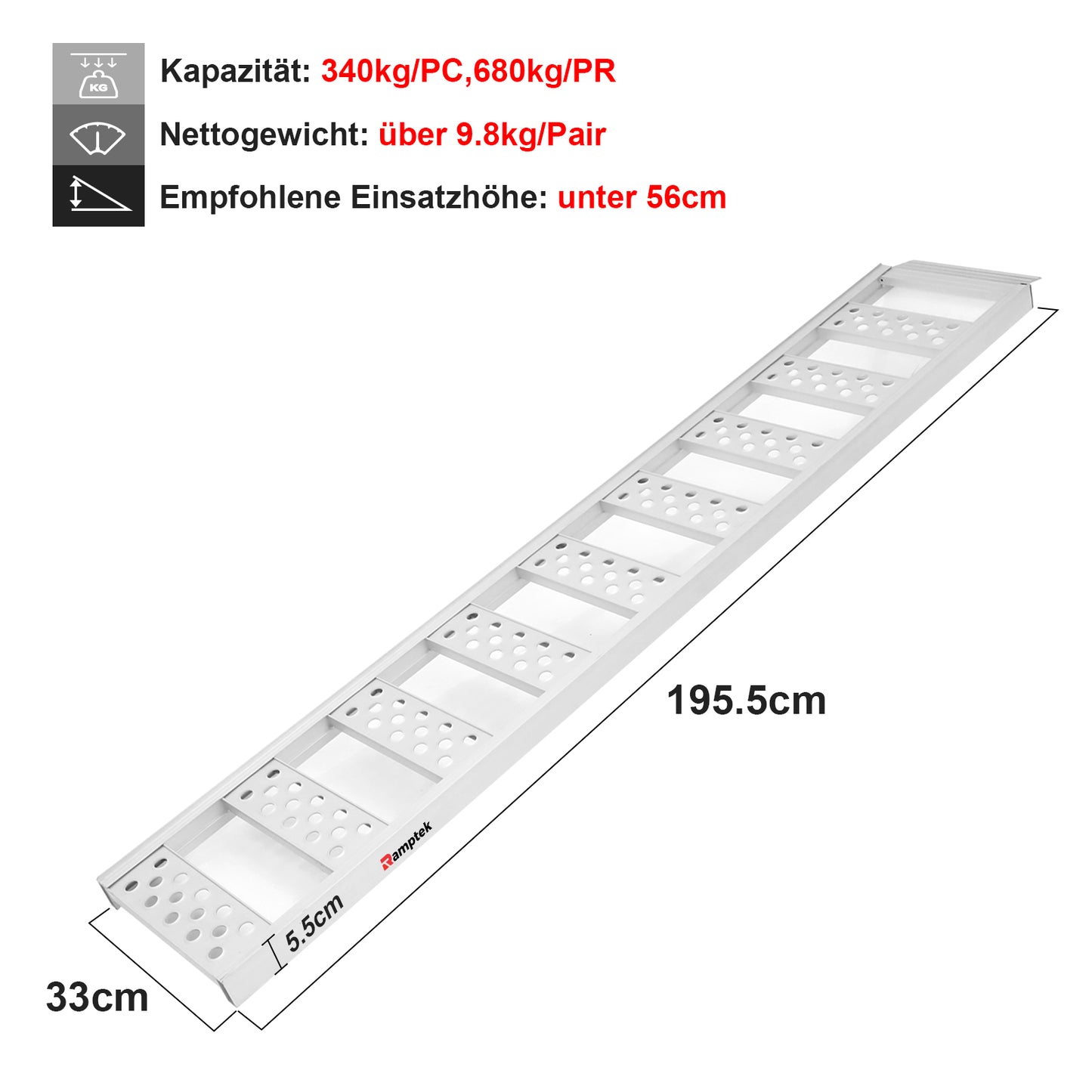 77"L x 13"W Aluminium-Laderampe, tragbare Laderampe für Rasentraktoren, Rasenmäher, Motorräder, Lastwagen, ATVs usw., 1500 lbs. Kapazität, 2 Stück, paarweise verkauft (AR4051)