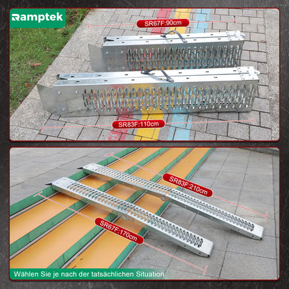 2X Auffahrrampe 440kg klappbar Laderampe, Stahl Verladerampe Laderampen für Anhänger Motorrad ATV Quad (170 x 22 cm)