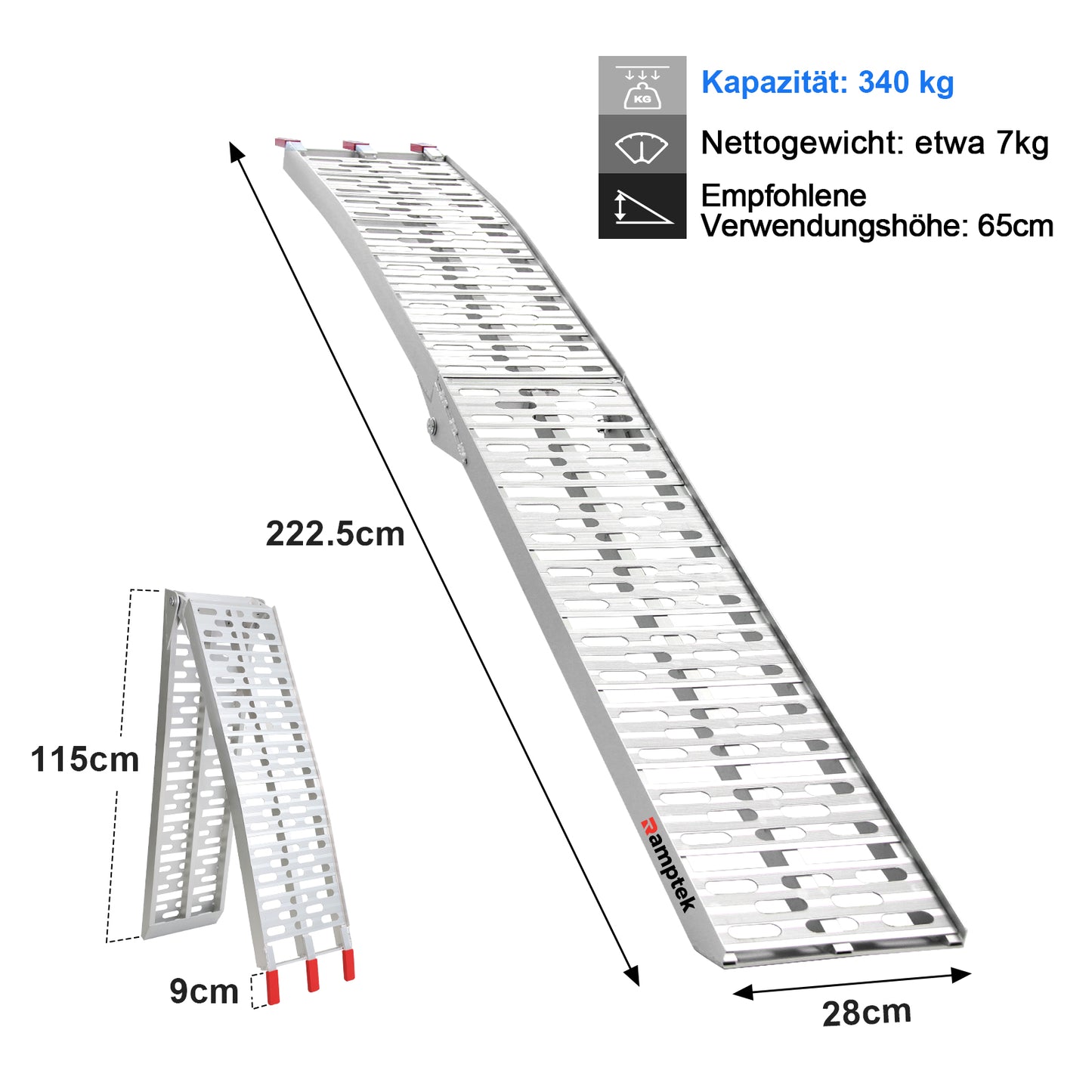 7,5 'Aluminium-Laderampe / ATV-Rampe / Motorradrampe / LKW-Laderampe, klappbar, 1-teilig, 750 lb Kapazität (AR07)