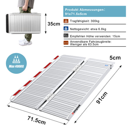 Schwellenrampe für Stufen, Treppen, Portale, Elektromobil, zusammenklappbare Rollstuhlrampe