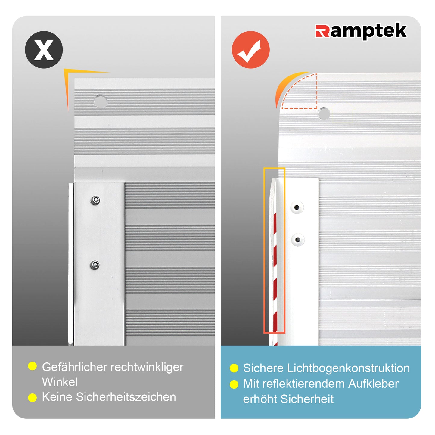 Schwellenrampe für Stufen, Treppen, Portale, Elektromobil, zusammenklappbare Rollstuhlrampe