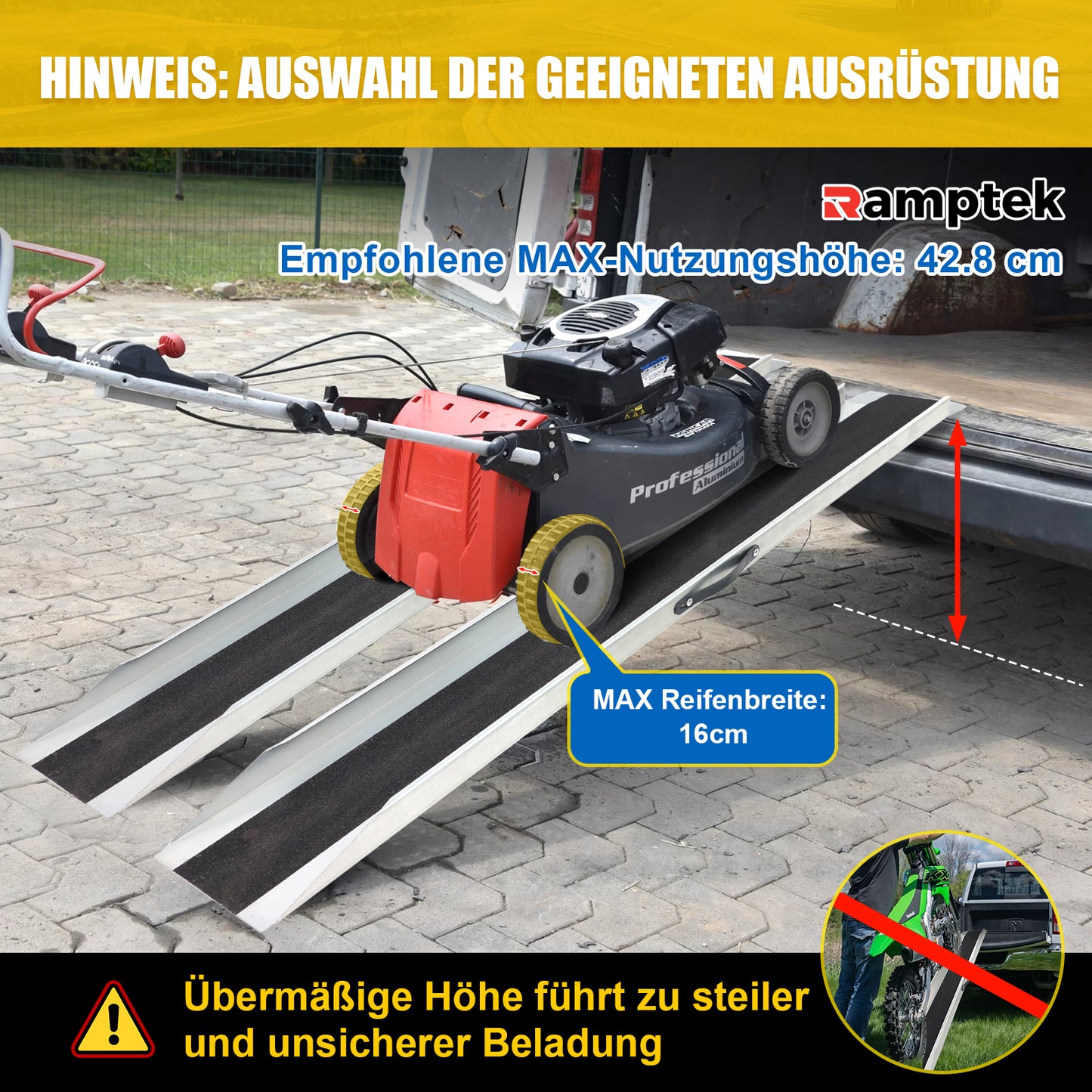 Tragfähigkeit von 300kg Tragbar Rutschsicher Laderampen, Stahl-Laderampe für ATVs Schweres Motorrad Rasenmäher Schneefräsen LKWs Vierräder