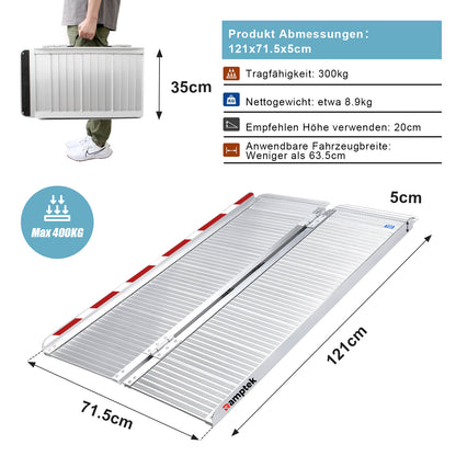 Schwellenrampe für Stufen, Treppen, Portale, Elektromobil, zusammenklappbare Rollstuhlrampe