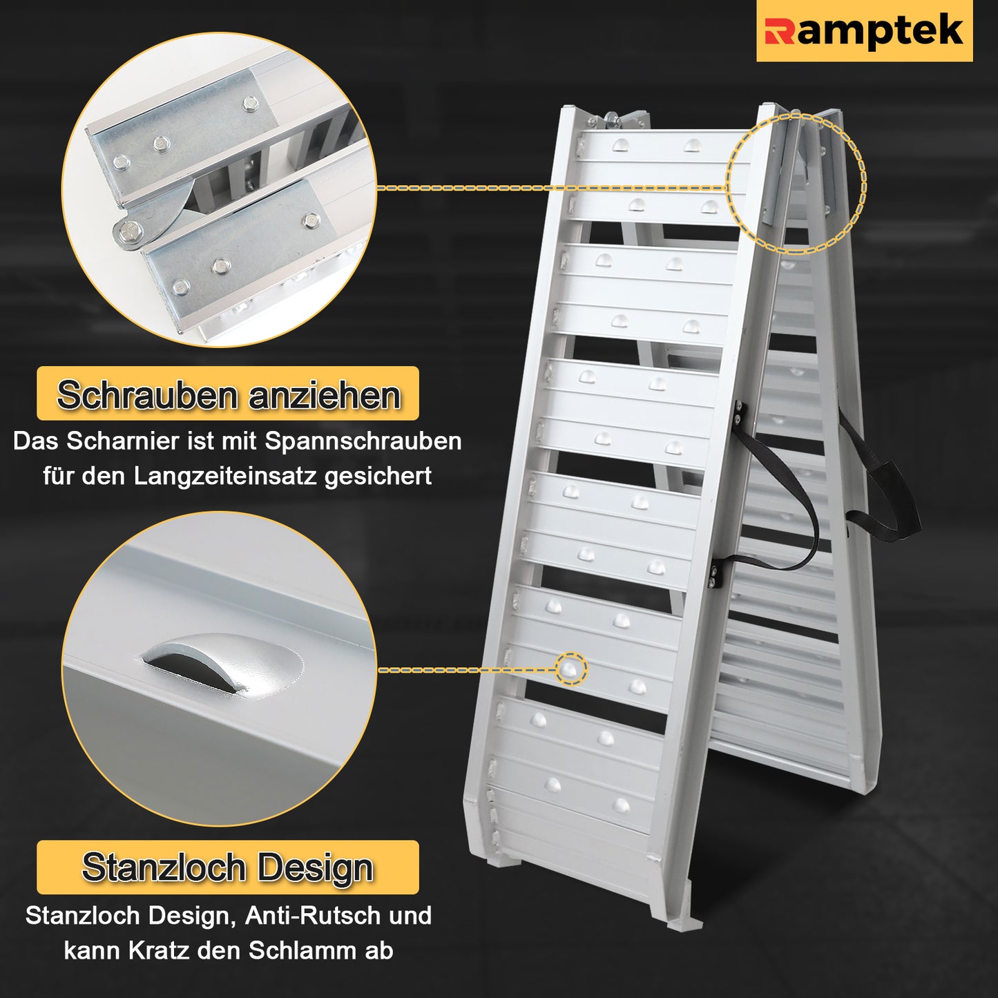 1x182.5cm Auffahrrampe Klappbar 250kg Kapazität Laderampe, Faltbare Alu Verladeschiene Auffahrrampen, Antirutsch Laderampe für Motorrad ATV Quad PKW（Rot）