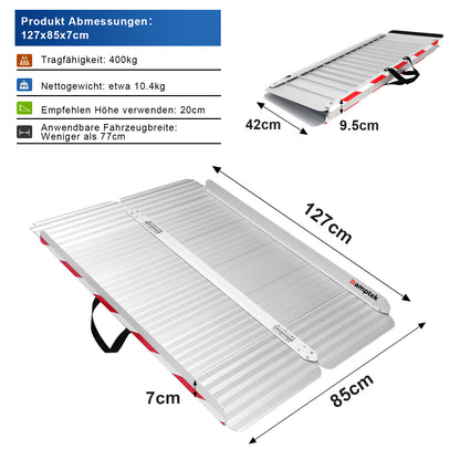 Rollstuhlrampe mit 800 Pfund Tragfähigkeit, rutschfester und faltbarer Schwellenrampe