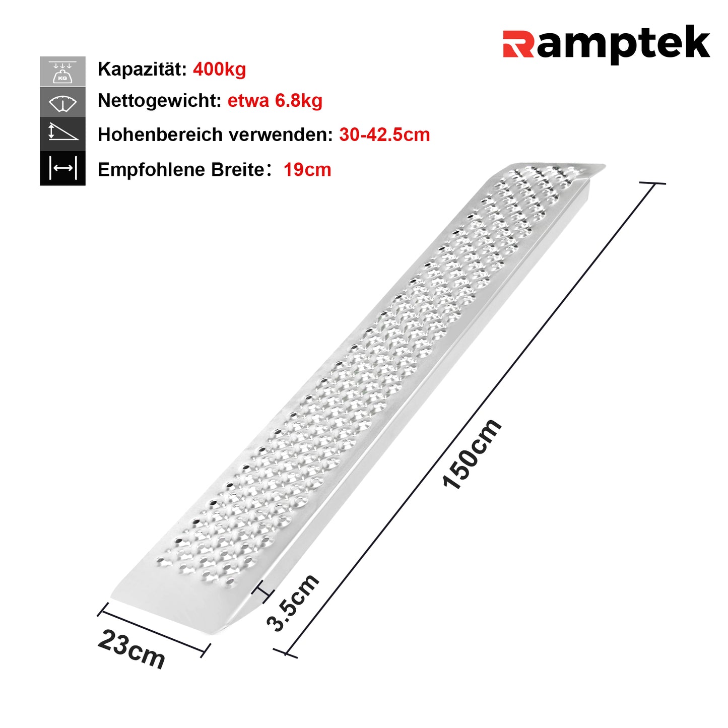 2 Stück Auffahrrampe,bis zu 400kg Motorradramp, Laderampe für Motorrad, Anhänger, ATV Quad PKW