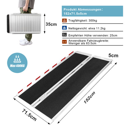 Rollstuhlrampe mit rutschfester Oberfläche Schwellenrampe für Stufen,  Elektromobil, klappbare