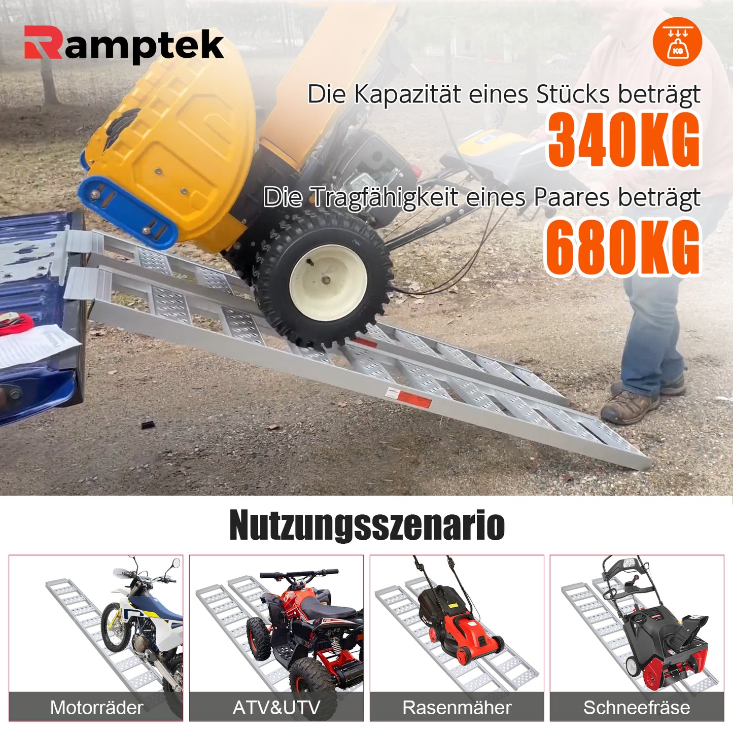 77"L x 13"W Aluminium-Laderampe, tragbare Laderampe für Rasentraktoren, Rasenmäher, Motorräder, Lastwagen, ATVs usw., 1500 lbs. Kapazität, 2 Stück, paarweise verkauft (AR4051)