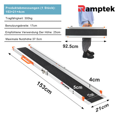 Tragbare Teleskop-Rollstuhlrampe mit rutschfester Oberfläche , 600 Pfund Tragkraft.