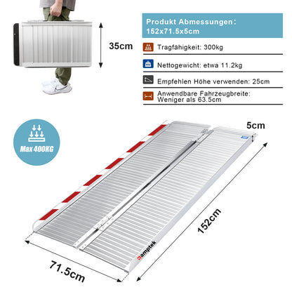 Schwellenrampe für Stufen, Treppen, Portale, Elektromobil, zusammenklappbare Rollstuhlrampe