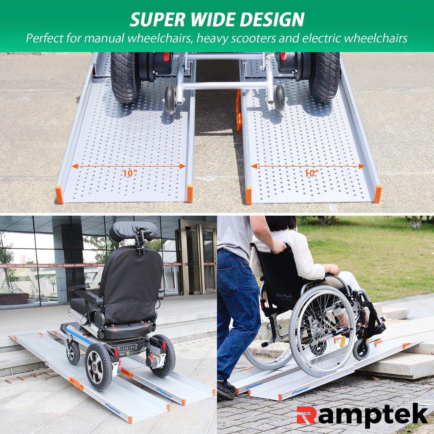 Aluminium-Rollstuhlrampe, breiteres Design, hält bis zu 800 Pfund