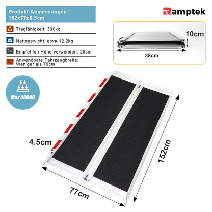 Schwellenrampe für rutschfesten und faltbaren Rollstuhl, Gewichtskapazität 600 Pfund.