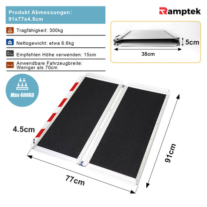 Schwellenrampe für rutschfesten und faltbaren Rollstuhl, Gewichtskapazität 600 Pfund.