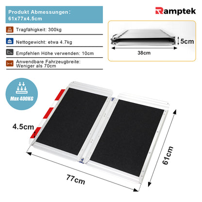 Schwellenrampe für rutschfesten und faltbaren Rollstuhl, Gewichtskapazität 600 Pfund.