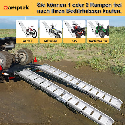 1x182.5cm Auffahrrampe Klappbar 250kg Kapazität Laderampe, Faltbare Alu Verladeschiene Auffahrrampen, Antirutsch Laderampe für Motorrad ATV Quad PKW（Rot）