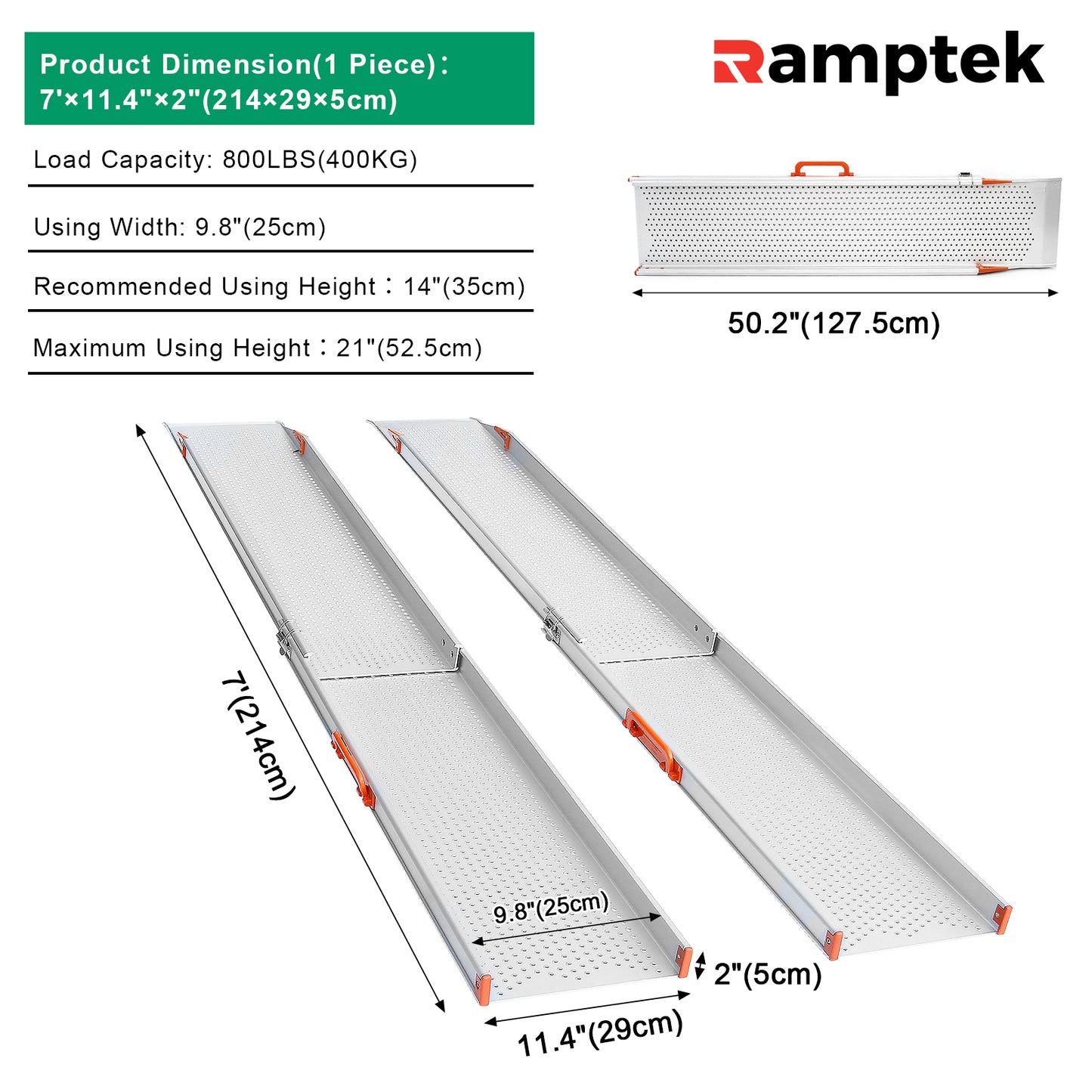 Aluminium-Rollstuhlrampe, breiteres Design, hält bis zu 800 Pfund