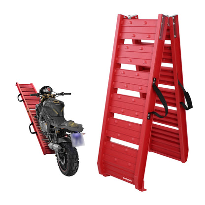 1x182.5cm Auffahrrampe Klappbar 250kg Kapazität Laderampe, Faltbare Alu Verladeschiene Auffahrrampen, Antirutsch Laderampe für Motorrad ATV Quad PKW（Rot）