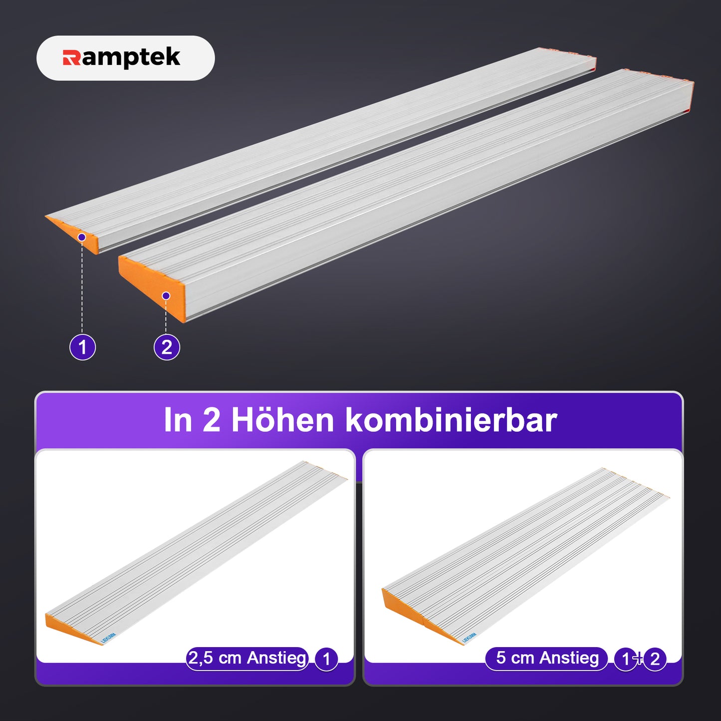 ürschwellenrampe, Belastung 800 kg, Rampe für Türschwellen, Leichte, rutschfeste Aluminium-Gehrampe zum Besteigen von Schwellen