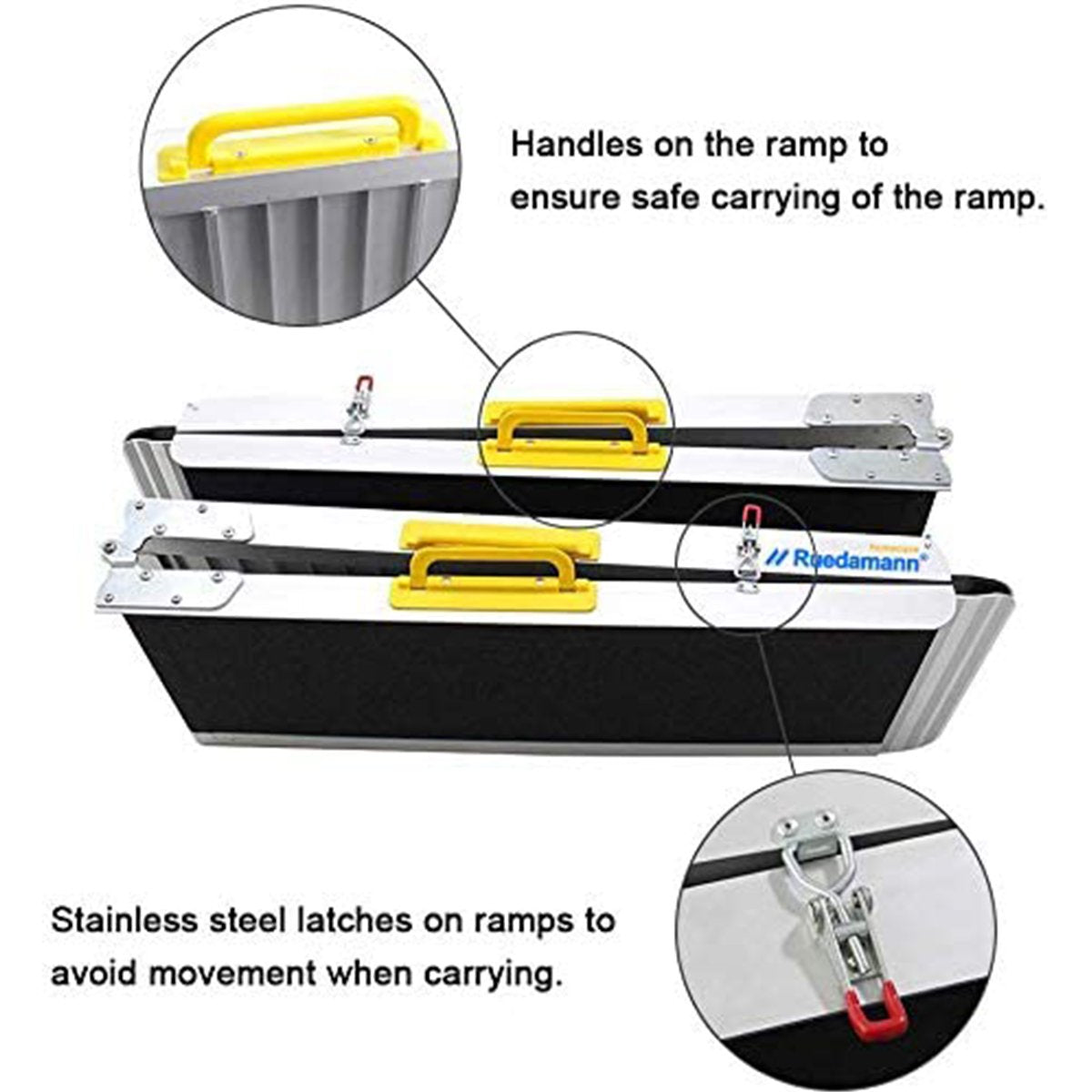 6 'Extra breite rutschfeste Aluminium-Rollstuhlrampe, zweiteilige separate faltbare tragbare Laderampe, hält bis zu 600 lbs