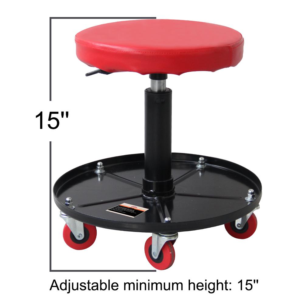 Verstellbarer Mechanikerhocker Pneumatischer Creeper Garagensitz mit Garagensitz und Werkstatthocker, hält bis zu 300 lbs, Rot (RDB2001R)