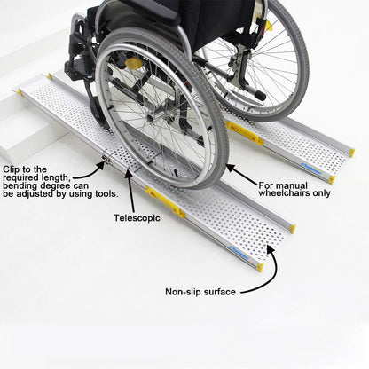 Tragbare Aluminium-Rollstuhlrampe, teleskopierbare, verstellbare, rutschfeste Rampe für Rollstühle, Treppen, Vans, Stufen, hält bis zu 600 lbs